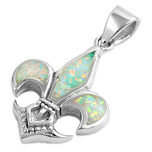 Sterling Silver French Fleur De Lis Pendant White Simulated Opal Charm Jewelry Female Unisex
