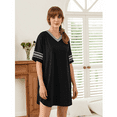 thumbnail image 2 of MLDRA Nightgown for Women Cotton Sleepwear Short Sleeve Sleep Shirt V Neck Color Block Nightshirt, 2 of 7