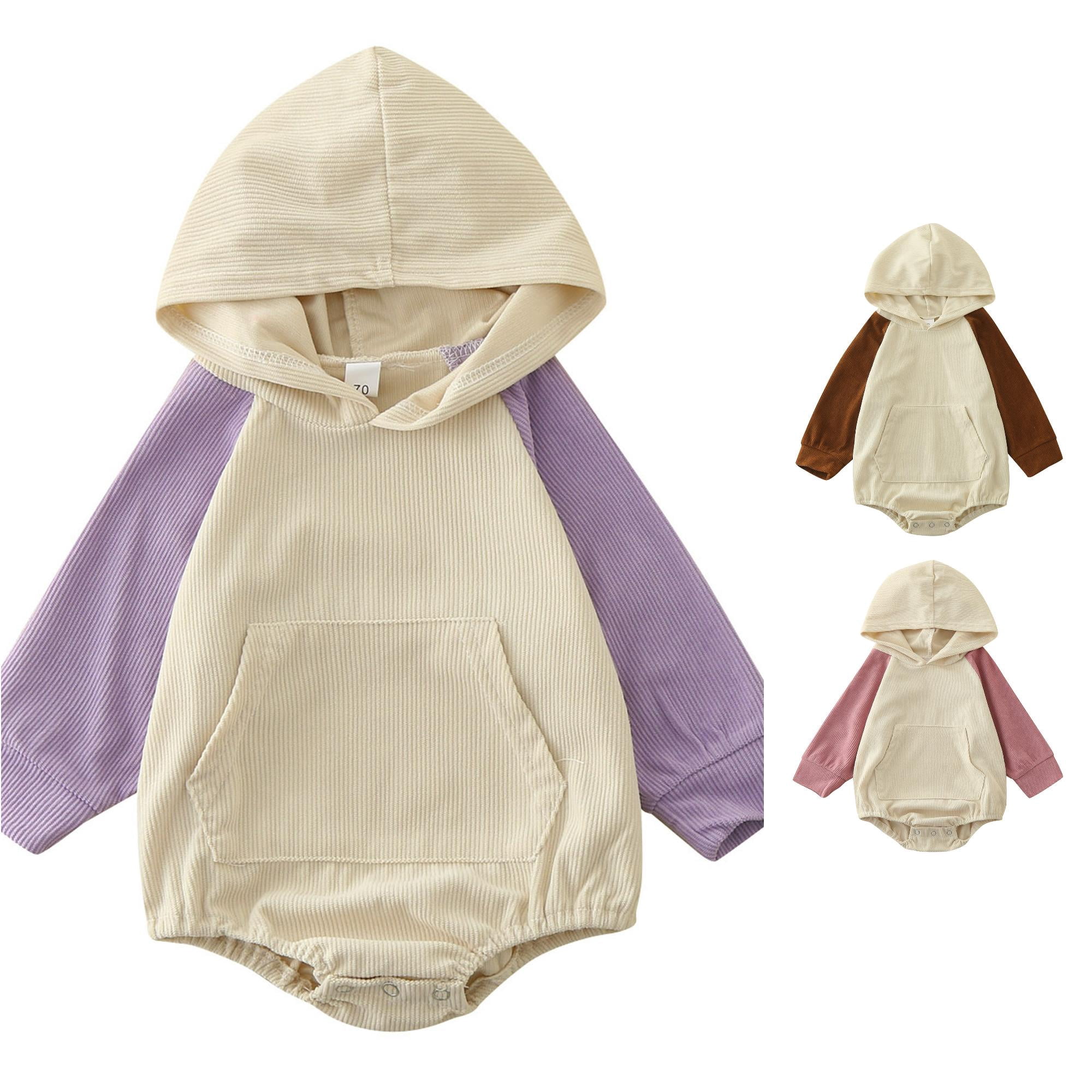 TinyBloomm Girl Summer Clothes baby Unisex Autumn Patchwork Long Sleeve Hooded Romper Bodysuit Clothes, Size 0-6 Months