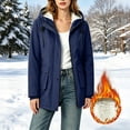 thumbnail image 4 of vdgthytj Fleece Jacket Women Waterproof Full Zip Button Drawstring Hooded Jackets Winter Warm Casual Rain Jacket with Pockets(X-Large,Navy), 4 of 7