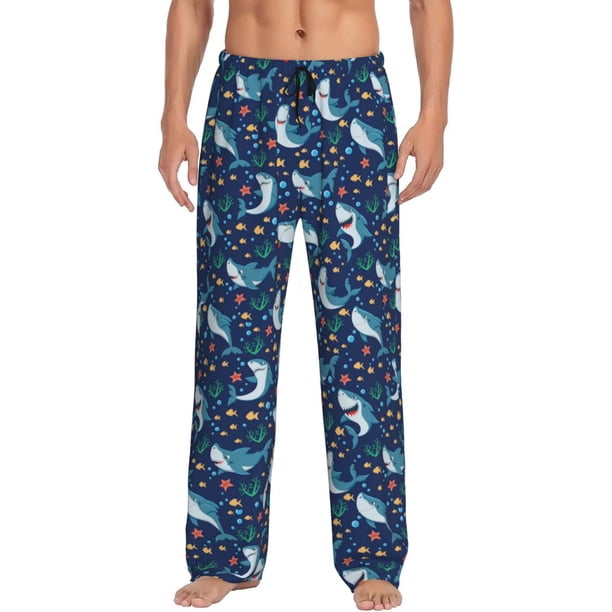 Fotbe Sea Sharks Pantalones de Pijama para Hombre, Pantalones de Dormir, Pantalones de Casa con Cintura Ajustable y Bolsillos-3X-Large