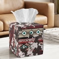 thumbnail image 2 of COEQINE PU Leather Tissue Box Cover Snap Closure Square Table Dryer Sheet Dispenser Universal Size for Vanity Countertop Nightstand Dining Table, American Tribal Cow Print Red, 2 of 7