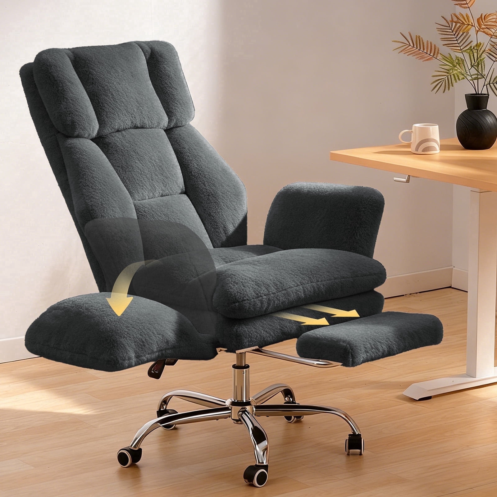 Patbrela Big and Tall Office Chair, Cloud Plush Swivel Desk Chair with 6-Level Adjustable Armrests, Home Ergonomic Executive Office Chair for Work, Gaming, Gray