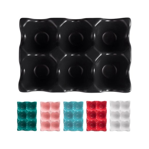Black 6-Grid Ceramic Egg Holder, Chicken Egg Storage Tray for Refrigerator and Countertop Display