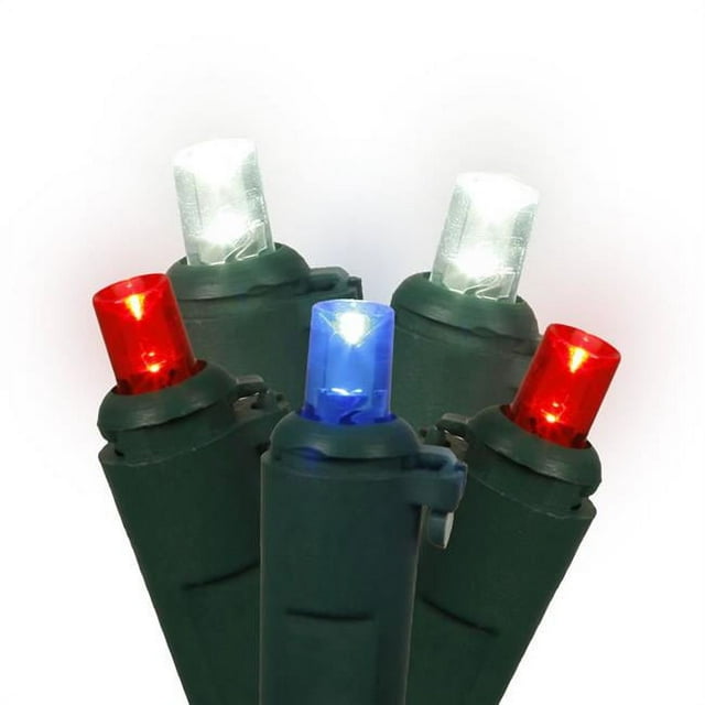 Vickerman X6G2721CSA LED Green Wire End Connecting 6 in. Spacing 35 ft. Long Light Set with Red, White & Blue Lights