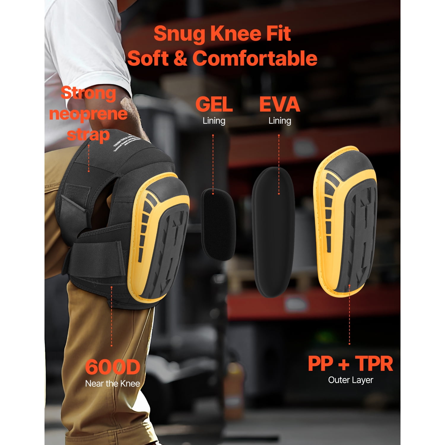 KFFKFF Knee Cushions for Labor, Enhanced Durable Construction Knee Cushions with 2 Additional Straps, Non-Slip Foam Gel Knee Cushions, Unisex, for Horticulture Flooring Roofing and Sanitation