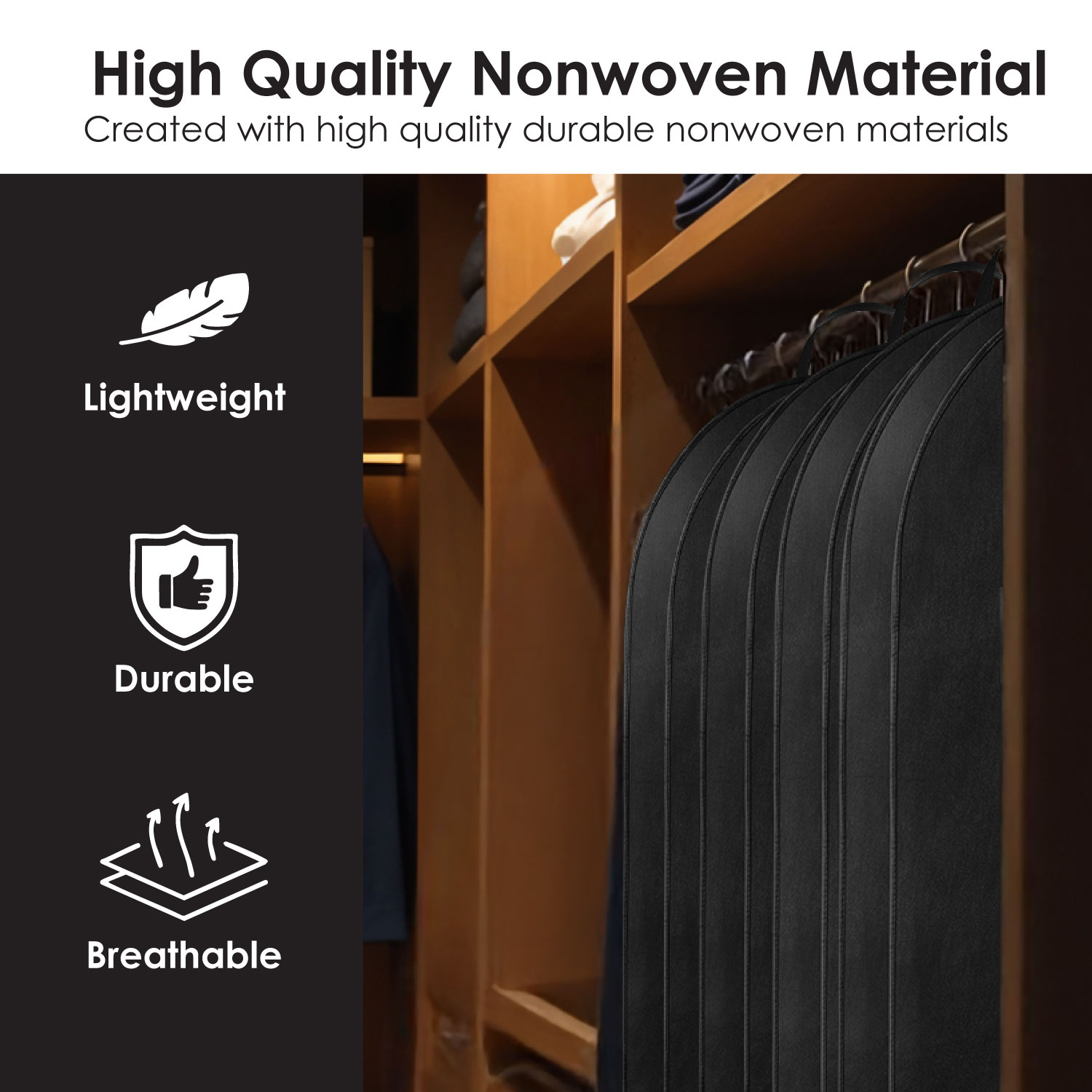 Mber 3 Pack 43" Garment Bags for Hanging Clothes, Travel Suit Bag for Closet Storage, Garment Bag with Handles for Suits Dance Costumes Coats, Black