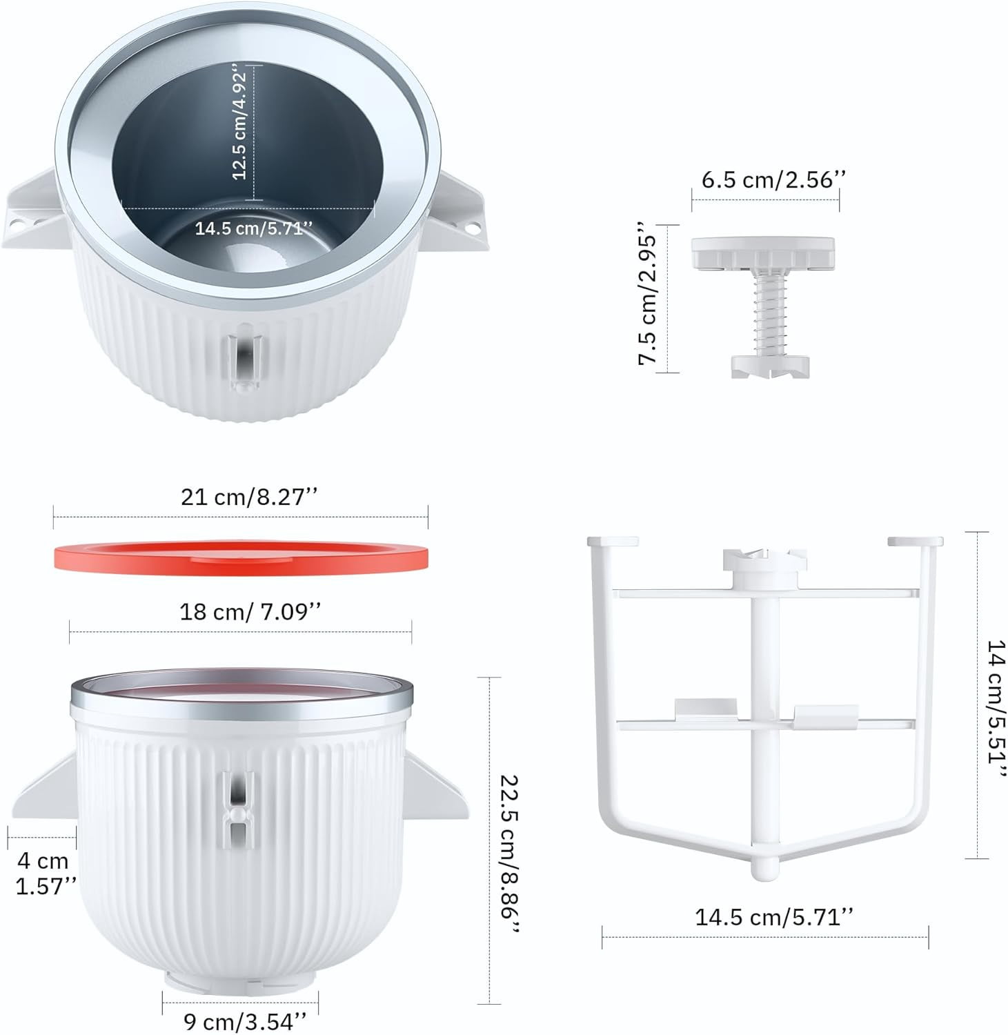 Ice Cream Maker Attachment for KitchenAid Stand Mixer, Ice Cream Bowl Compatible with 4.5Qt and Larger Stand Mixers, Ice Cream & Sorbet Gelato Maker Attachment, 2 Quart, White