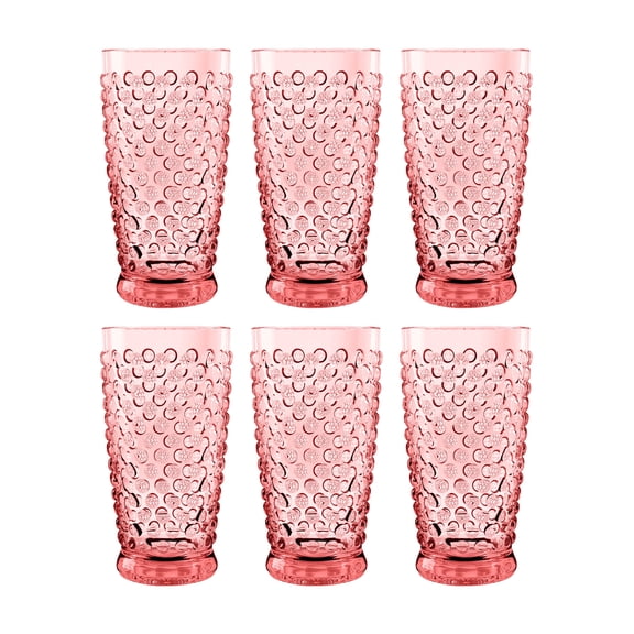 Hobnail Acrylic Drinking Glasses - Pink - 20 oz - Set of 6
