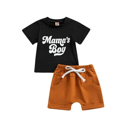 

Lamuusaa Baby Boys Summer Outfits Letter Print Short Sleeve T-shirt and Casual Elastic Rolled Hem Shorts Set