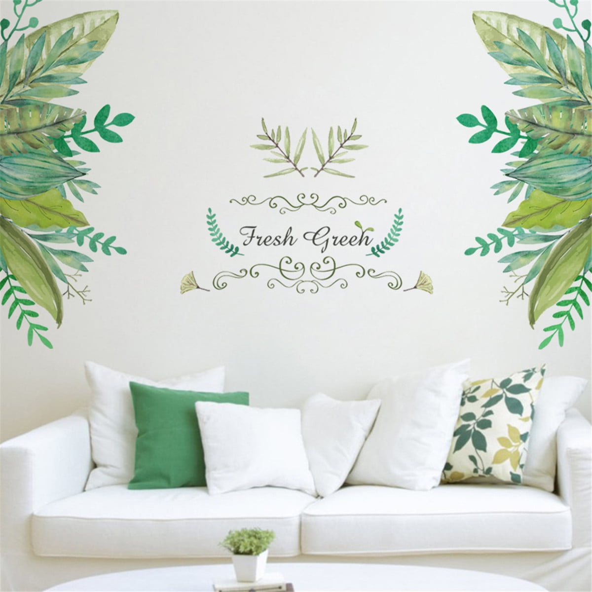 Green Leaves Wall Stickers  PVC Wall  Decals  Mural Room Background Decor 