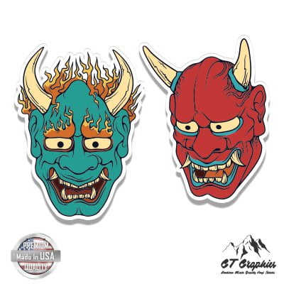 Japanese Masks Set of 2 - 1" Each Vinyl Stickers - For Car Laptop I-Pad Phone Helmet Hard Hat - Waterproof Decals