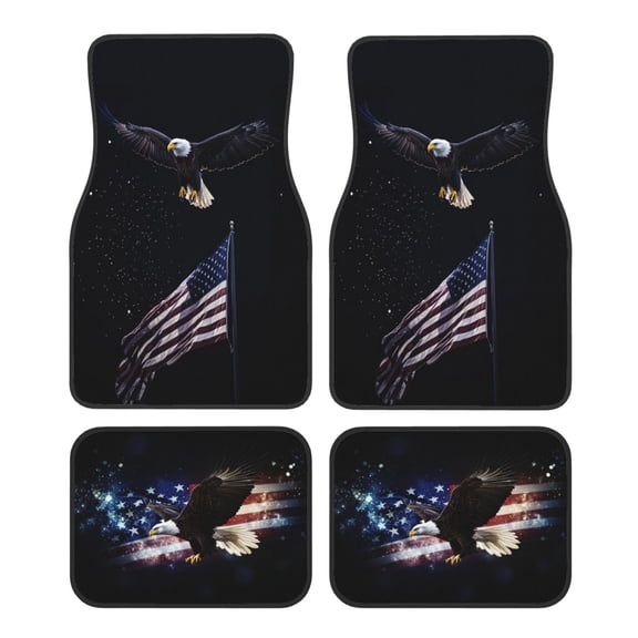 KAKALAD Eagle And American Flag Car Floor Mats 4PC Set Carpet Protection, Universal Fit for Car SUV VA & Truck, Vehicle Front & Rear