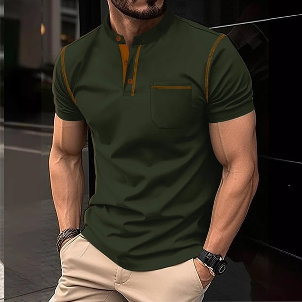 pstuiky Camisa de manga corta para hombre, Camiseta deportiva de manga corta con cuello redondo y solapa para hombre con bolsillos ropa de hombre xxl