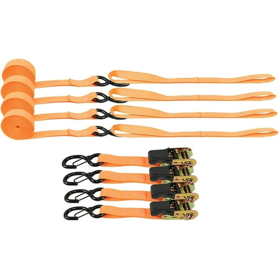 LABLT 4 Pieces of 2200 lb Break Strength Motorcycle and Truck Tie Downs 1 inch Ratchet Straps 15 Ft Orange