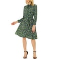 thumbnail image 1 of INSPIRE CHIC Robe Vintage à Fleurs pour Femme à Col Noué en Chiffon à Manches Longues avec Ceinture TP Vert, 1 of 7