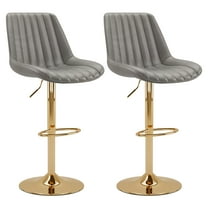 CorLiving Arwen Curved and Tufted Seat and Back Adjustable Height Faux Leather Barstools with Gold Base, Gray (Set of 2)