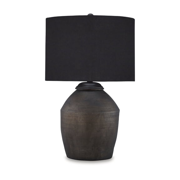 Signature Design by Ashley Naareman Terracotta Table Lamp, Metallic Black Finish, Drum Shade