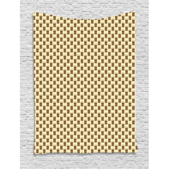 Coffee Tapestry, Illustration of Take Away Coffee Cup with Cardboard Holder with Beans Lettering, Wall Hanging for Bedroom Living Room Dorm Decor, 60W X 80L Inches, Cream and Umber, by Ambesonne