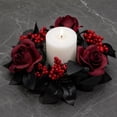 thumbnail image 7 of SLYNSHome Red Rose Berry Mini Candle Ring Wreath, Artificial Black Leaf Small Garland For Candle Table Mantel Indoor Fall Halloween Thanksgiving Farmhouse Tabletop Decor, 7 of 7