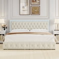 thumbnail image 2 of Homfa King LED Bed with 4 Drawers, LED Lights Platform Storage Bed Frame with Upholstered Adjustable Button Tufted Headboard, Velvet Beige, 2 of 12