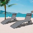 thumbnail image 2 of Outdoor 2 Pack Foldable Chaise Lounge Chair with Detachable Pillow & Pocket, Portable Tanning Chair with 5 Position Adjustable Back, Patio, Beach and Pool, Grey, 2 of 16