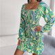 thumbnail image 5 of Moda mujer Casual cuello cuadrado impreso manga larga camiseta otoño blusa cadera paquete vestido pulóver Tops Pompotops  hdfakjf9756, 5 of 8