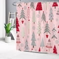 thumbnail image 2 of HVEST Christmas Tree Shower Curtain Decor,Abstract Christmas Trees and Grey Snowflake on Pink Shower Curtain for Bathroom 72X78 inch Polyester Fabric Bathroom Decoration Bath Curtains Hooks Included, 2 of 8