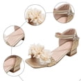 thumbnail image 7 of Girls Sandals Low Chunky Heels Ankle Strap Pumps Square Open Toe Flower Wedding Party Dress Shoes Gold 12.5 Little Kid, 7 of 7