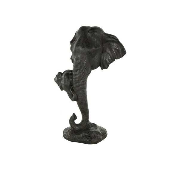 10" x 17" Black Polystone Mom and Baby Elephant Sculpture, by DecMode