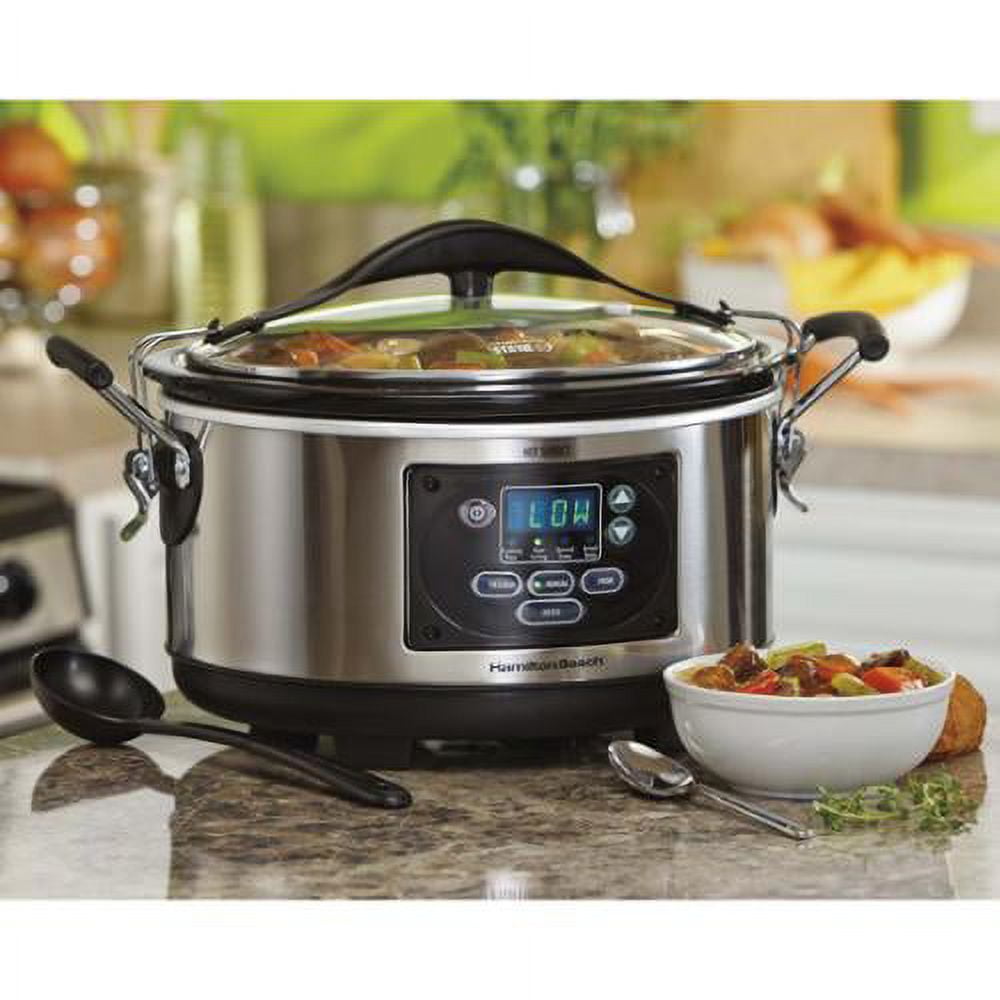 Hamilton Beach Portable 6-Quart Set & Forget Digital Programmable Slow  Cooker With Temperature Probe, Lid Lock, Stainless Steel (33969A) 