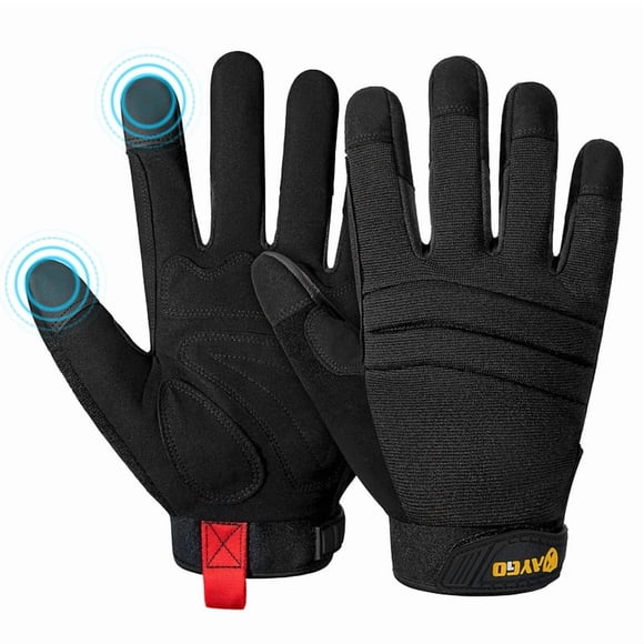 KAYGO Work Gloves For Men, KG125M Mechanic Utility Work Gloves for All Purpose, Excellent Grip, Heavy Duty, Improved Dexterity, Touch Screen, Black, L