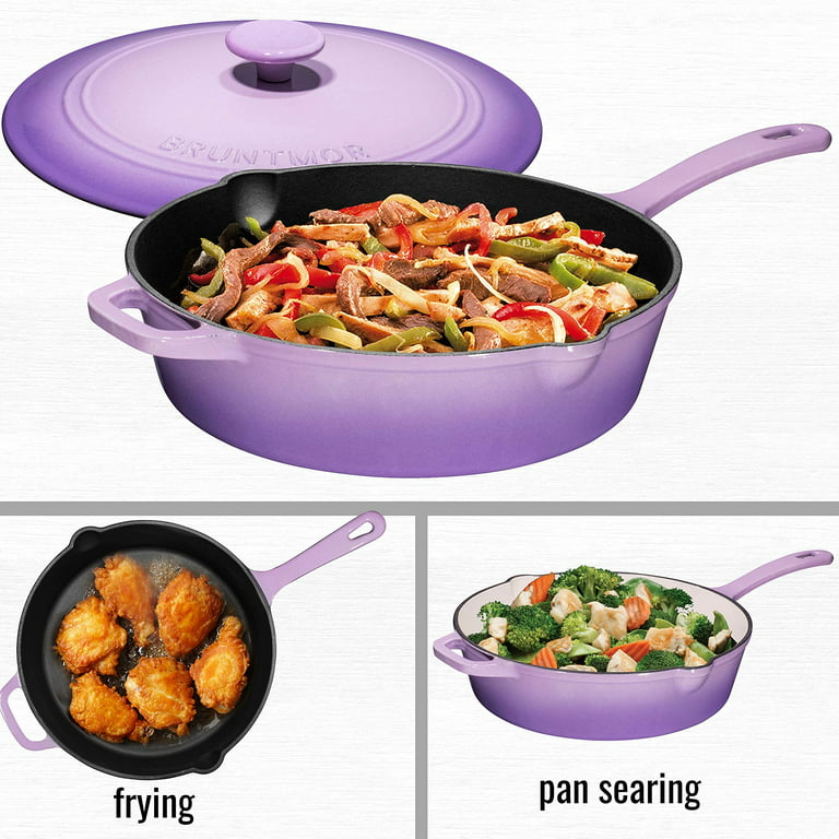 Cast Iron Fry Pan With Pour Spout, Round Fry Pan - Cast Iron Cookware, Slow  Cooker, Kitchen Essentials / Enameled Cast Iron Fry Pan Enamel Coating,  Stove & Oven Safe Fry Pan