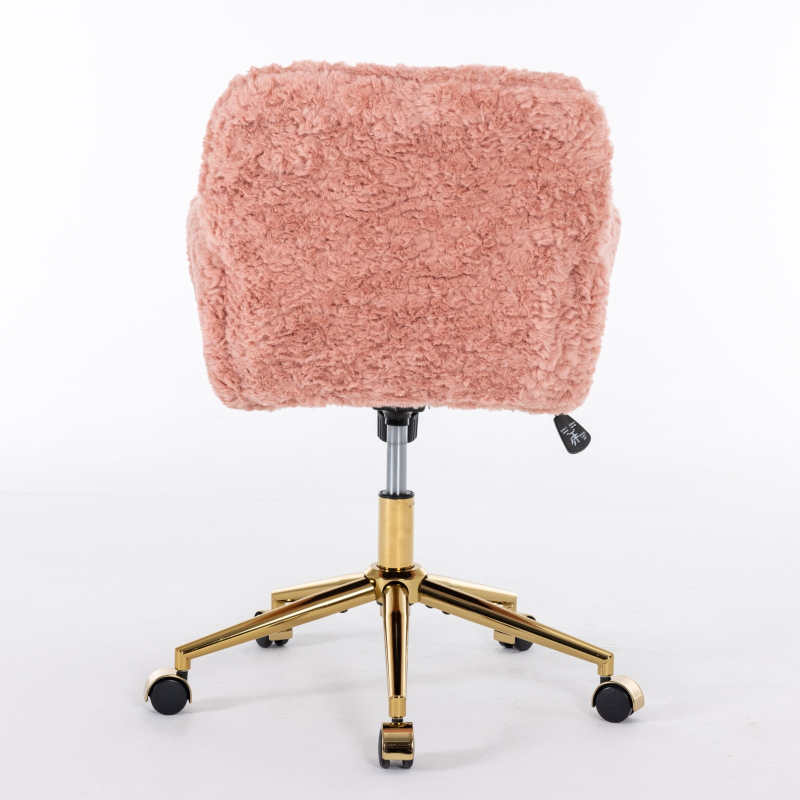Furniture Office Chair, Artificial Rabbit Hair Home Chair with Golden Metal Base, Adjustable Desk Chair Swivel Office Chair, Vanity Chair (Pink)
