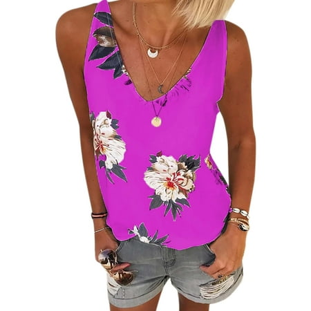 Women's Floral Sleeveless Vest Cami Tank Tops Summer Casual Blouse Plus ...
