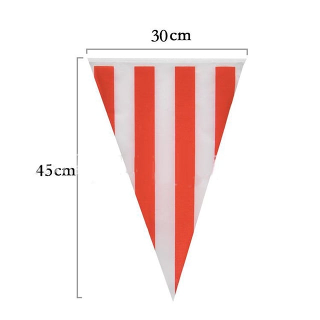 20-48 Pcs 10/30M Drapeaux Suspendus Rayés Rouges et Blancs Bannière Cirque Carnaval Décoration de Fête Murale Triangle Jardin Décoration Maison 30*45cm 48 Drapeaux 30M