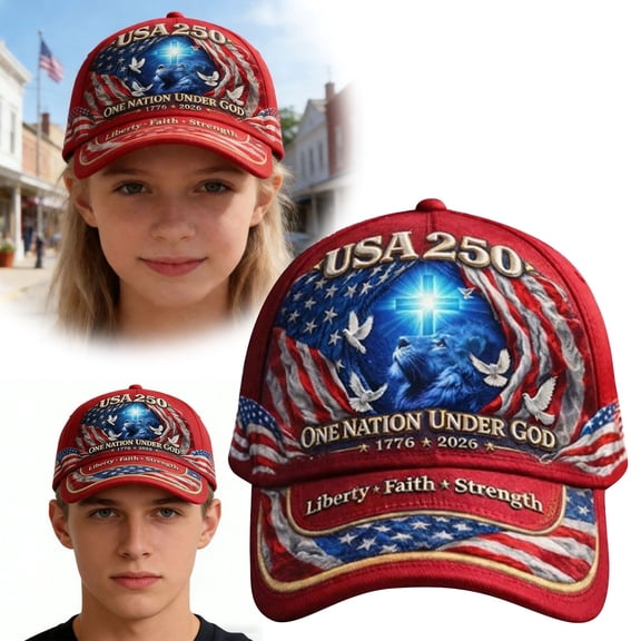 Ltdhehe 250th Anniversary Art Print Hat Patriotic Cap USA 250 Years One Nation Under God Hat
