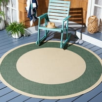 Safavieh Courtyard Justine Bordered Indoor/Outdoor Area Rug, Beige/Dark Green, 4' x 4' Round