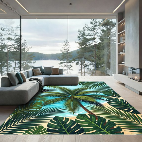 ODIKA 4' x 6' Machine Washable Non-Slip Area Rug, beachy floral High Traffic Rug, Green, 1151423