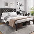 thumbnail image 2 of Bed Frame with Headboard PU Leather Upholstered, All Metal Slats Support Platform, Queen, Black, 2 of 7