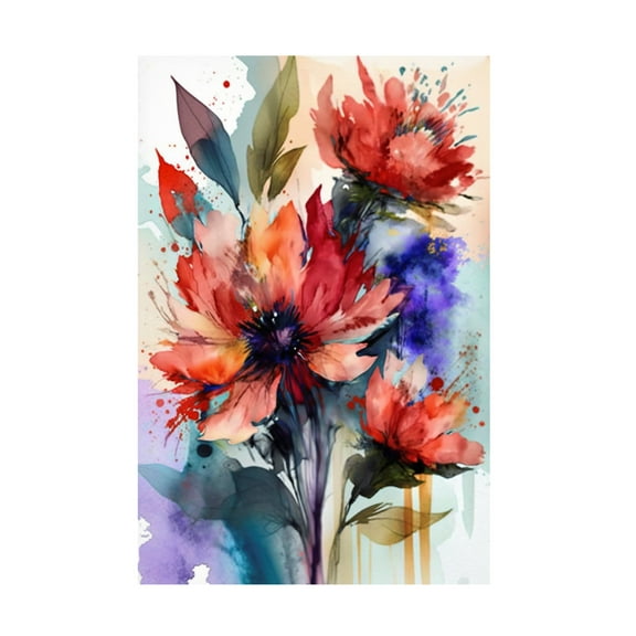 Canvas Wall Art - Ray Heere 'Watercolor Expressive Flowers 17' Wall Art for Living Room, Bedroom, or Office Décor by Trademark Fine Art - 12 x 19 Inches