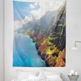 thumbnail image 1 of Hawaii Tapestry, Na Pali Coast on Kauai Island Water Sunshines Foggy Cloudscape Panorama, Fabric Wall Hanging Decor for Bedroom Living Room Dorm, 5 Sizes, Blue Green Brown, by Ambesonne, 1 of 1
