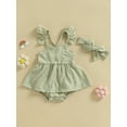 thumbnail image 2 of xiaxaixu Ensemble de Barboteuse pour Bébé Fille, Robe Trapèze à Manches Volantées et Col Ras du Cou avec Bandeau pour un Usage Quotidien Décontracté, 2 of 8
