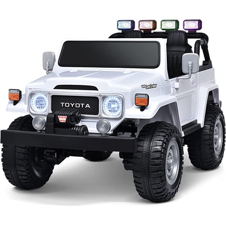 Joywhale 24V 2 Seater Kids Ride on Truck 4WD Licensed Toyota Land Cruiser FJ40 , with 4x75W Engine & Car Cover, White