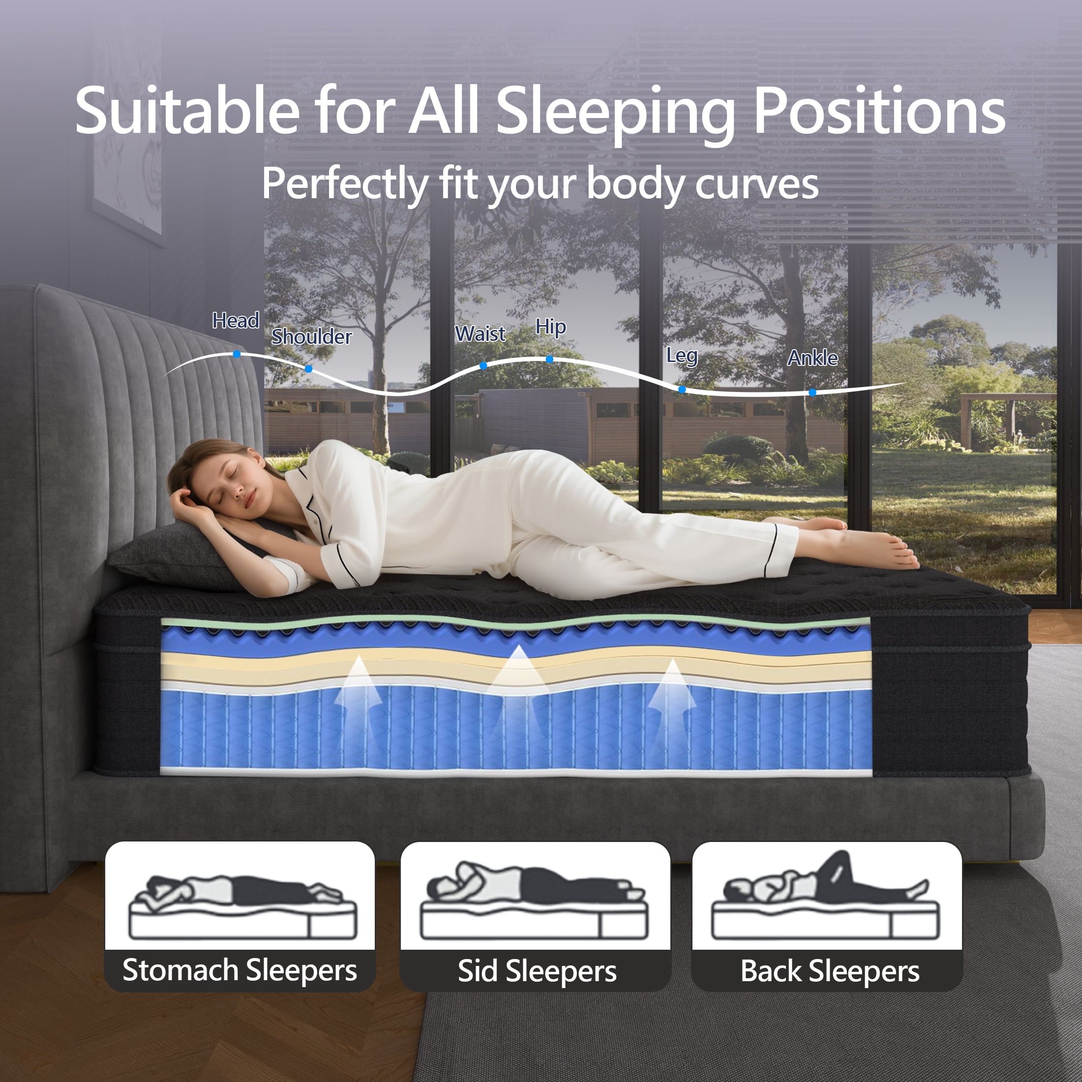 Doudter Queen Mattresses 12 Inch, Cooling-Gel Memory Foam & Pocket Spring Hybrid Mattress, Queen Bed Mattress in a Box, CertiPUR-US Certified, Medium Firm