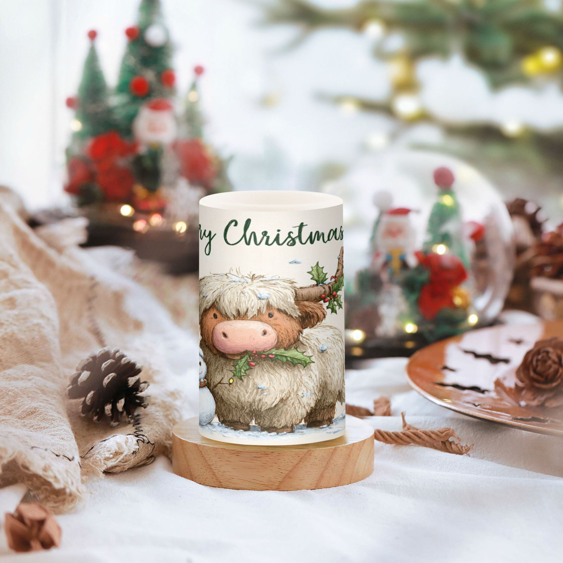 2 PCS LED Flicker Flameless Candle with Remote Control Realistic 3D Wick LED Window Decoration Candle Set for Wedding Table Home Decor Favors Christmas Highland Cow
