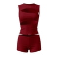 thumbnail image 5 of FUZHIQ Womens Summer Outfits 2 Piece Sleeveless Crew Neck Cut out Crop Top Bodycon Shorts Set Y2k Solid Color Stretchy Slim Fitted Matching Sets for Night out Club Party Wear Red XL, 5 of 6
