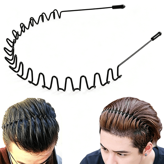 TUWAFE Metal Hair Band for Men Headband Women Bands Unisex Black Wavy Spring Outdoor Sports Headbands Men'S Hoop Clips Accessories Simple Elastic Non Slip Head Headwear