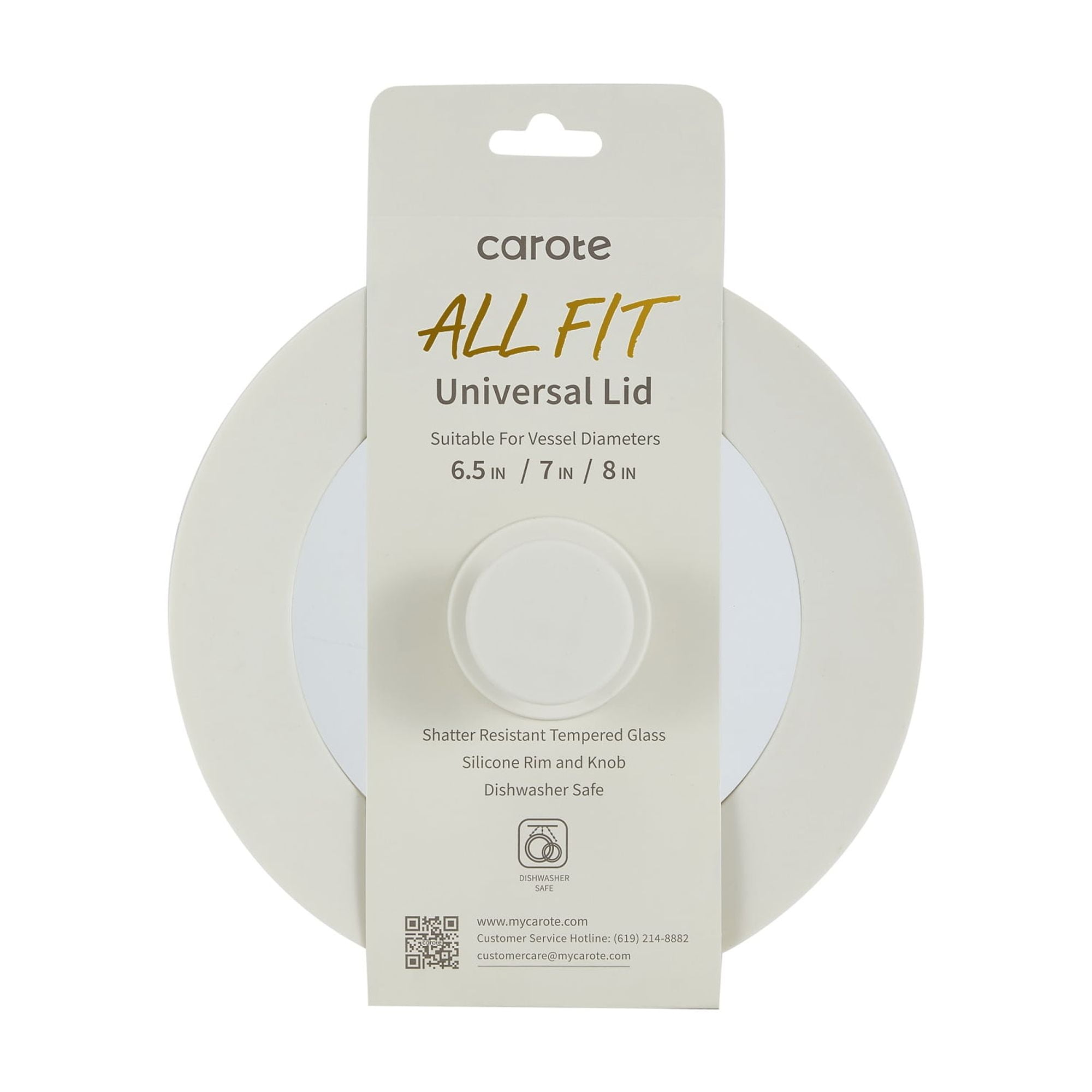 Carote Silicone Universal Lid, Pots and Pans Covers, Suitable for 6.5" 7" 8" Cookware, Silicone Cooking Utensils with Steam Ventilation, Silicone Knob, White