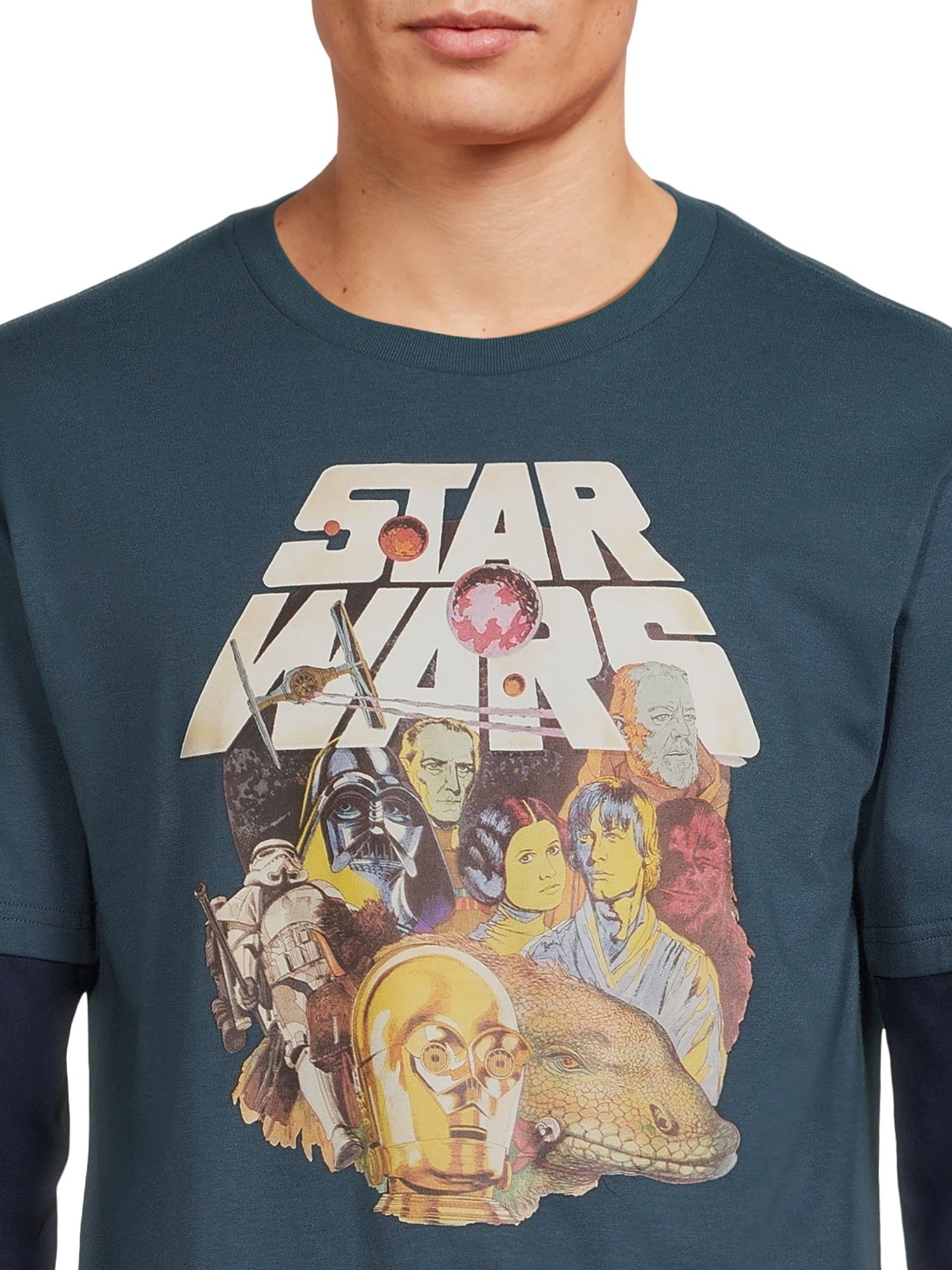 Star Wars Men's and Big Men's Long Sleeve Graphic T-Shirt and Beanie Hat Gift Set, Sizes S-3XL